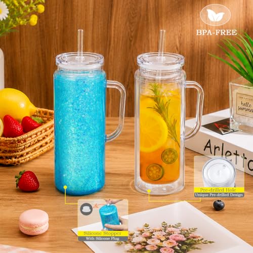 20 oz Acrylic Snow Globe Tumbler with Handle (6 Pack) - Pre-Drilled DIY Cup