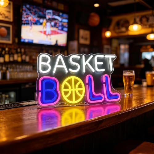 Basketball LED Neon Sign - Sports Theme Wall Decor for Game Rooms & Bedrooms