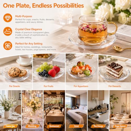 WUWEOT 12 Pack Small Glass Saucers 5.2 Inch Clear Round Coffee Tea Plates