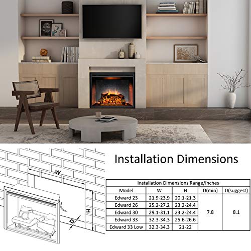 33 Inch Electric Fireplace Insert with Sound and Remote Control