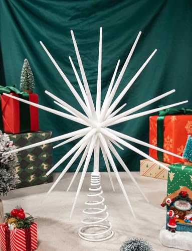 LGFMGWH 13.7 Inch White Christmas Tree Topper - 3D Burst Exploding Star Holiday Decor