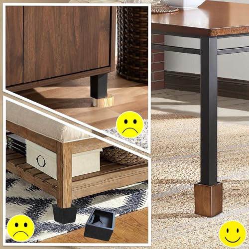 Heavy Duty Wood Bed Risers - 4 Inch Square Furniture Leg Elevators