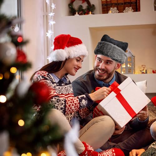 Black Santa Hat for Adults Plush Christmas Headwear Holiday Party Accessory