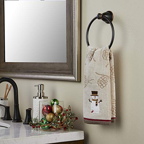 SKL Home Christmas/Winter Woodcut Snowman Hand Towel Set-2pc, Wheat – Variation Towel