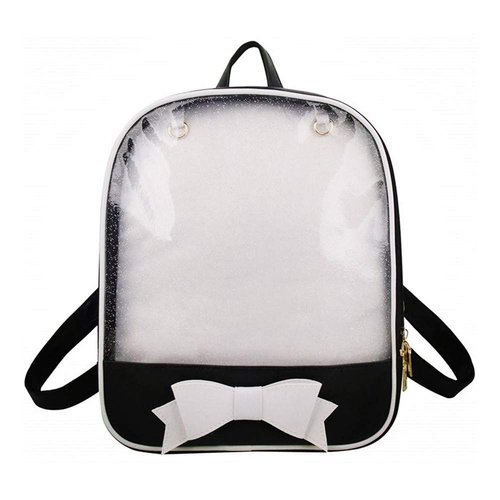 AlwaySky Ita Backpack - Cute Candy Summer Beach Bag with Bowknot and Transparent Windows for DIY Decors Black & White