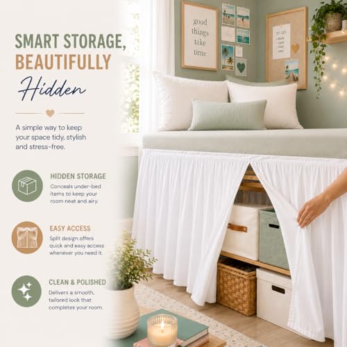 Twin XL Wrap Around Bed Skirt - 42 Inch Drop Elastic Dust Ruffle (White)
