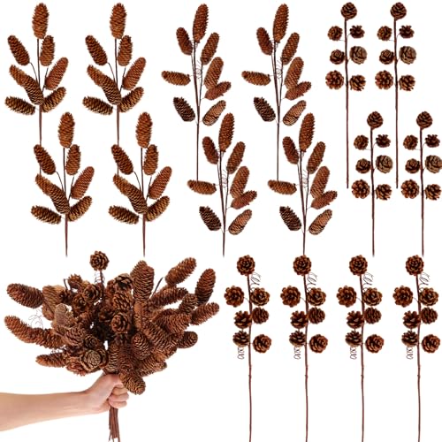 Brown 14-Inch Christmas Tree Pinecone Picks Bulk Set of 16