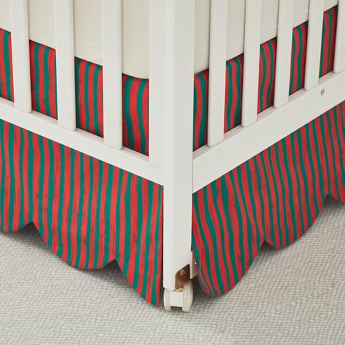 Cotton Crib Skirt with Scallop Edge - Holiday Red & Green Stripes, Baby Nursery Bedding