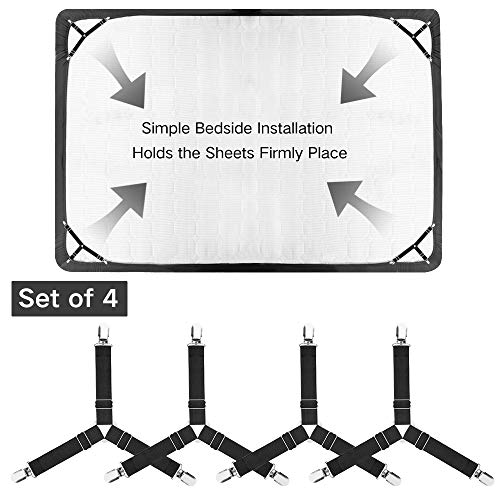 Adjustable Bed Sheet Straps - 4 Pack Mattress Corner Clips & Fasteners