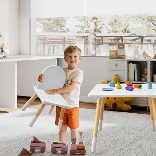 3-Piece Kids Table and Chair Set for Toddlers, White Activity Desk