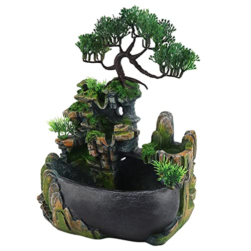 11-Inch Indoor Rockery Waterfall Fountain with Planter and Fish Bowl