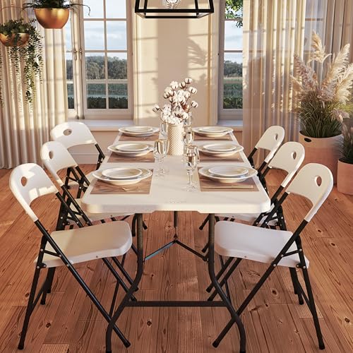 6ft Fold-in-Half Folding Table, Portable Indoor Outdoor Utility Table