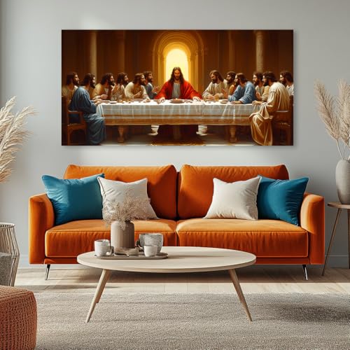 The Last Supper Canvas Wall Art, Extra Large Gold Religious Painting Print