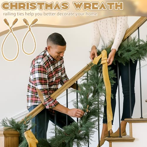 Riakrum 30 Pcs Gold Christmas Garland Twist Ties (2 sizes: 16” & 20”) for Banister Stairs – Sibling Variation Gold/30