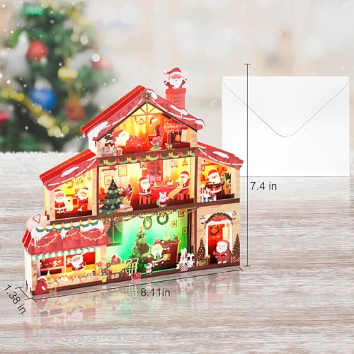 Yinqing Christmas Card House with Light & 3 Songs — Merry Christmas Pop-Up Card