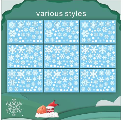 ROROP 321pcs Christmas Window Decals - 9 Sheets Snowflakes Design for Glass Windows (Snow)