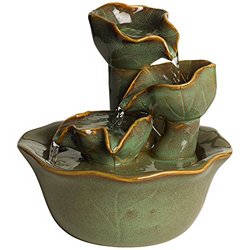 8-Inch Ceramic Tabletop Zen Water Fountain, Cascading 3-Tier Waterfall