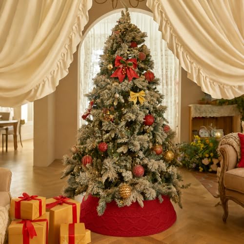 Noiclub Red Cable Knit Christmas Tree Collar, Fits 23-30 Inches