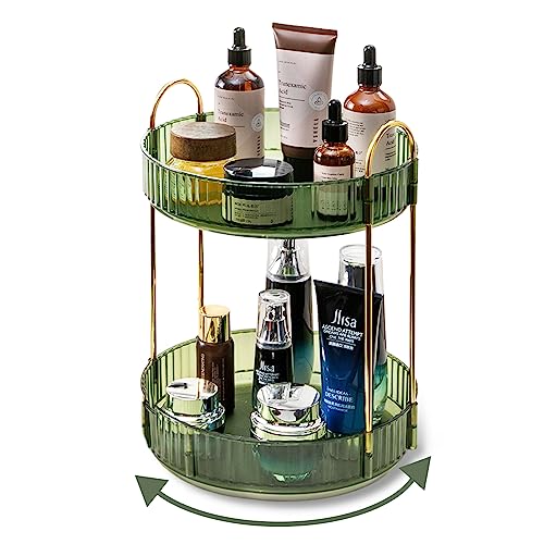 Asayuee 360 Rotating Makeup Organizer for Vanity,2 Tier Large