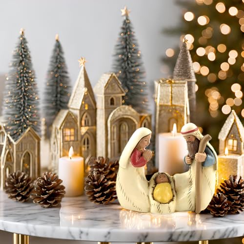 Miniature Holy Family Nativity Figurine - Resin Stone Christmas Tabletop Decor