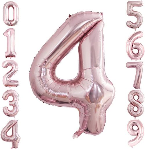 GOER 42-Inch Rose Gold Number 4 Balloons - 2 Pcs for 4th & 44th Birthday Party Decorations