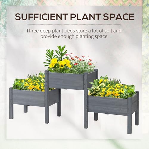 3-Tier Ergonomic Raised Garden Bed - Solid Fir Wood Vegetable Planter