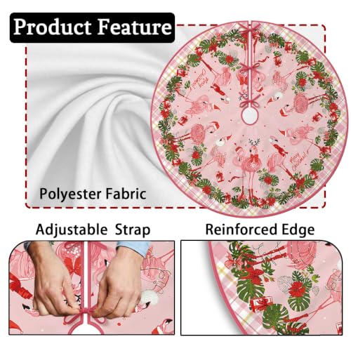 Pink Flamingo Christmas Tree Skirt 48 Inch Holiday Decor for 6-8 ft Trees