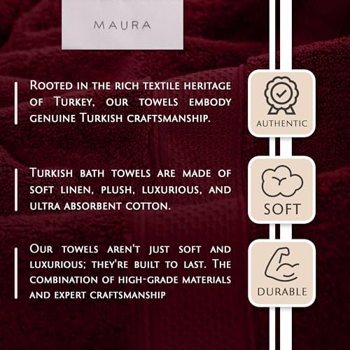 MAURA Turkish Cotton Bath Towels Set of 4 - Extra Large, Soft & Plush Burgundy