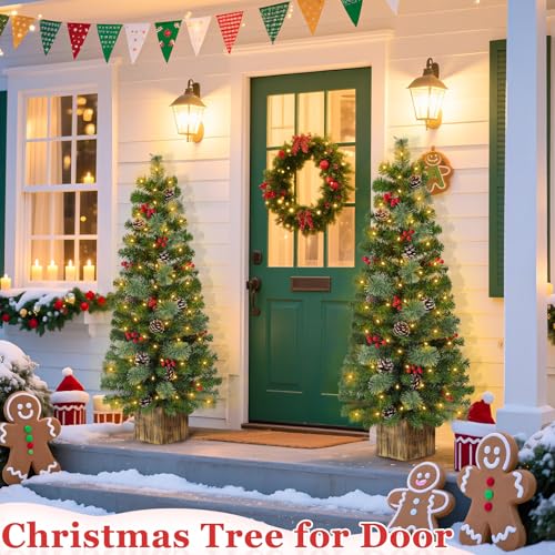 Artificial Christmas Entrance Tree with 60 LED Warm White Lights - 2 Pack, 4 Ft