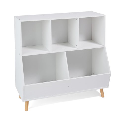 Badger Basket 5-Bin Storage Cubby with Feet - Wooden Organizer for Toys, Books, and Display, with Top Shelf, Cubbies, and Open Bins - Kids’ Room or Playroom Storage Solution - Fresh White