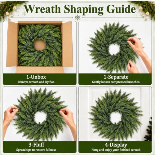 24-Inch Pre-Lit Christmas Wreath with 50 LED Lights for Front Door