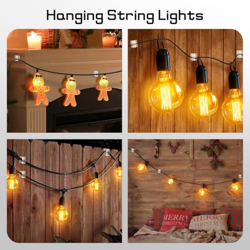 KGROTE 60 Pcs Clear Adhesive Christmas Light Clips & Cord Organizer Hooks