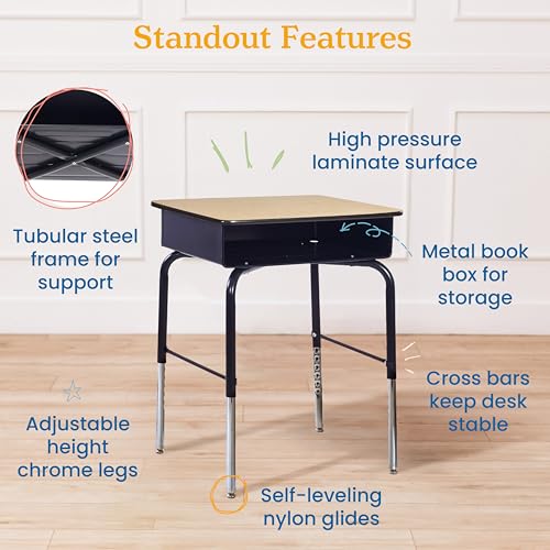 Adjustable Open Front Student Desk with Metal Storage Book Box