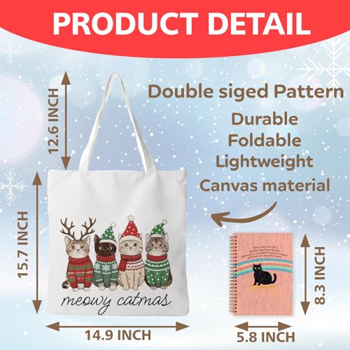Funny Reindeer Santa Kitty Christmas Tote Bag - Reusable Canvas Shopping Bag for Women & Men