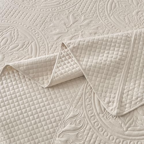 Oversized Alaska King Quilt Set - 3 Piece Microfiber Bedspread, Beige
