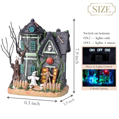 Lighted Halloween Village Haunted House with LED Lights & Music - 8 Inch