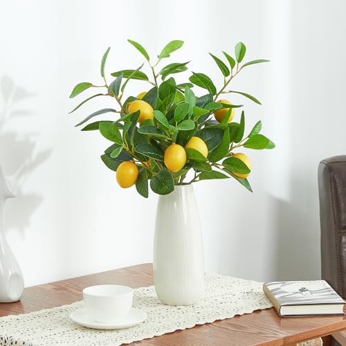 18-Inch Artificial Lemon Branches - 3 Pcs Realistic Faux Greenery
