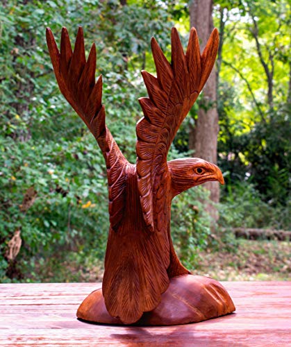 16-Inch Hand Carved Wooden Eagle Statue Sculpture Home Decor Bird Gift