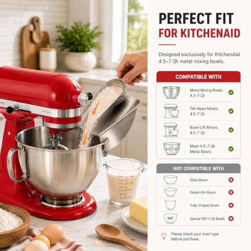 Stainless Steel Stand Mixer Pouring Chute Attachment for Metal Bowls