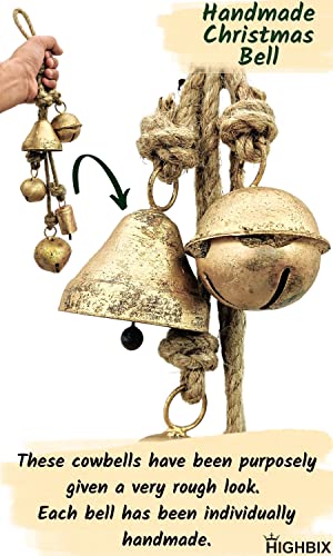 Set of 5 Rustic Metal Jingle Bells, Vintage Handmade Hanging Cow Bells