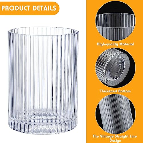 12 Pcs Ribbed Drinking Glass Set - Clear Vintage Highball Glasses 9 oz & 12 oz