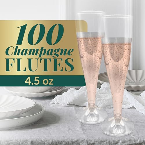 Reli. Plastic Champagne Flutes 100 Pack - Clear, 4.5 oz Disposable Glasses
