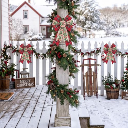 2-Pack Red Green Plaid Christmas Wreath Bows for Front Door Decor