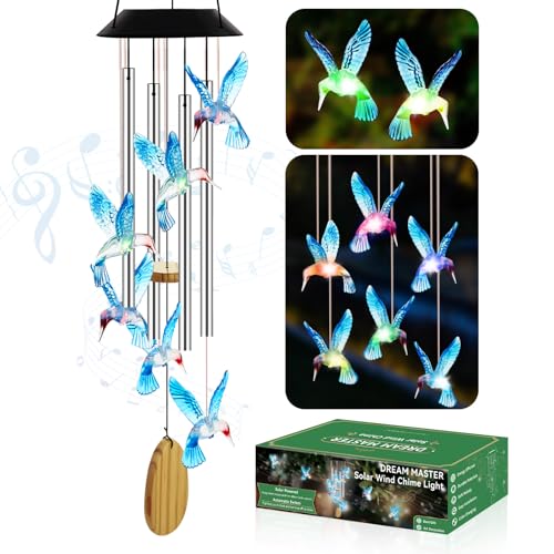 Solar Hummingbird Wind Chimes with Color Changing LED Garden Lights