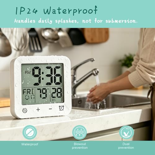 Waterproof Digital Bathroom Shower Clock with Countdown Timer and Temp