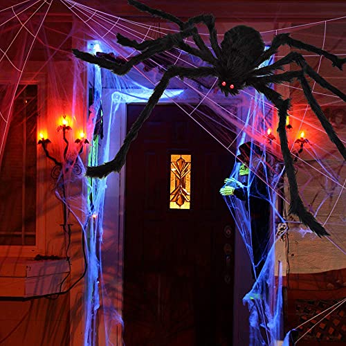 Giant 200" Halloween Spider Web with 59" Scary Spider Outdoor Decor