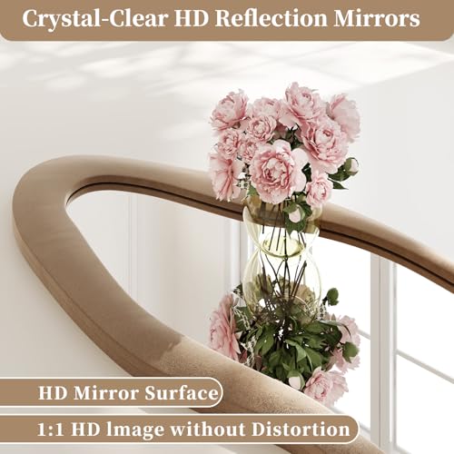Irregular Full Length Floor Mirror, 63" x 24" Velvet Wavy Standing Mirror