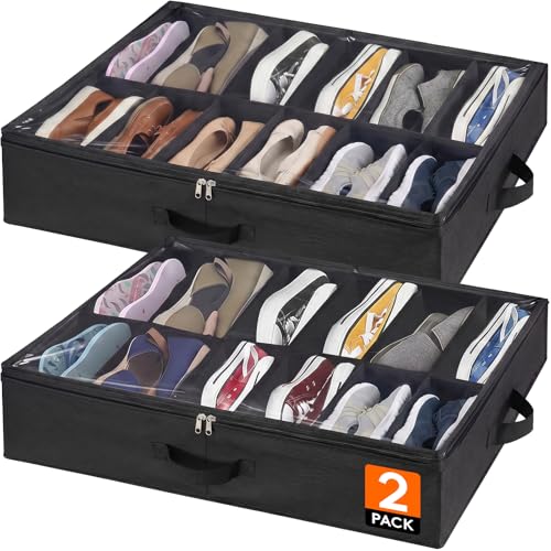 Under Bed Shoe Storage Organizer 2 Pack Low Profile Shoe Box Container