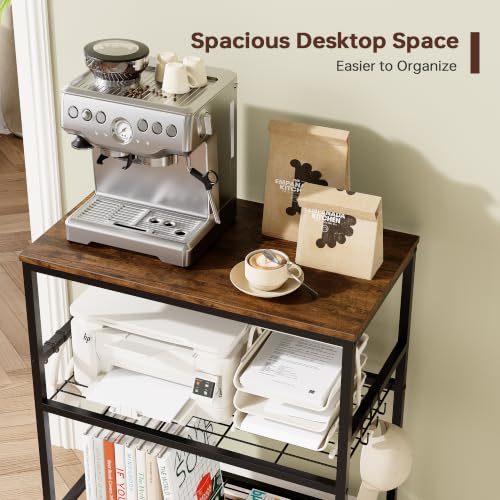 3-Tier Kitchen Rolling Cart, Microwave Stand with Lockable Wheels, Brown
