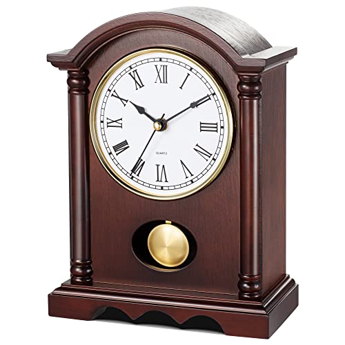 Classic Wooden Mantel Clock with Gold-Tone Pendulum and Roman Numerals